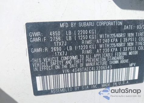 2020 Subaru Outback Premium from USA, damaged, VIN 4S4BTAEC4L3206543